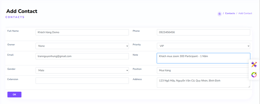 Hướng dẫn tạo Contacts - Cloudbooking