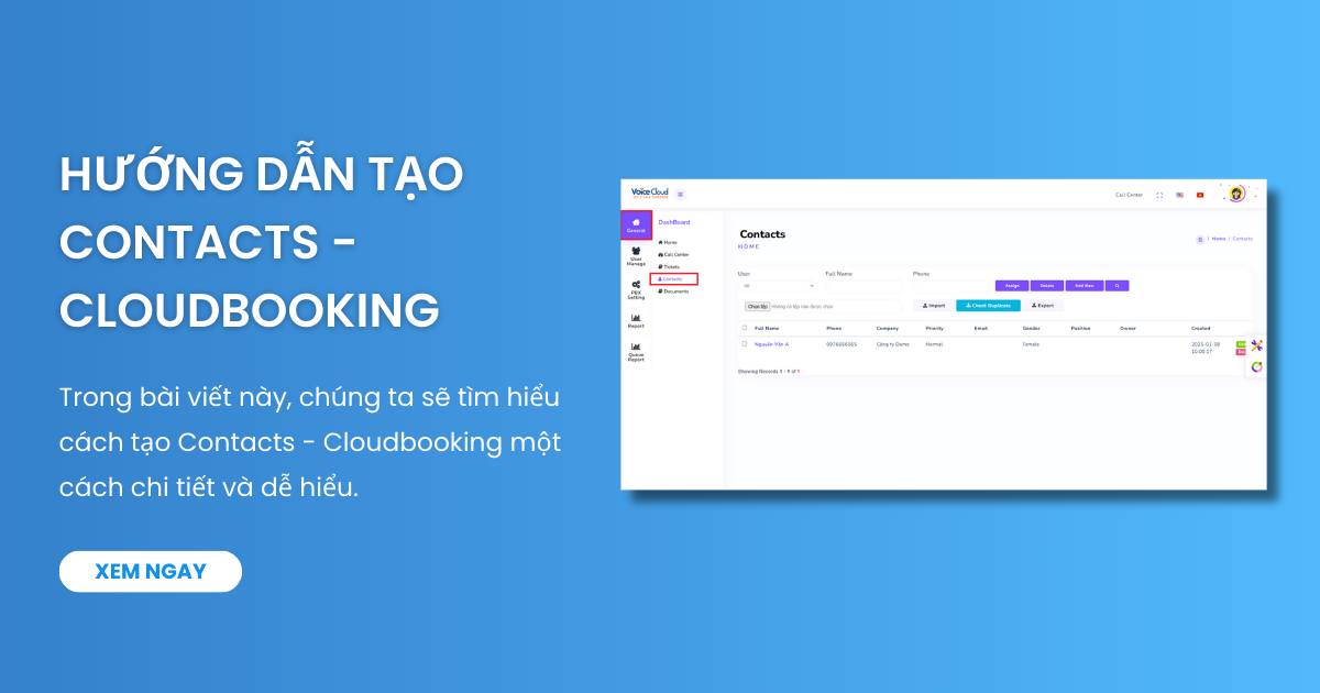 Hướng dẫn tạo Contacts - Cloudbooking