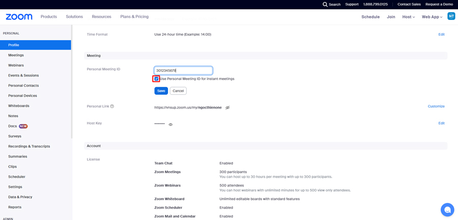 Bước 5: (Tùy chọn) Chọn hộp kiểm Use Personal Meeting ID for instant meetings nếu bạn muốn sử dụng PMI của mình cho các cuộc họp tức thời
