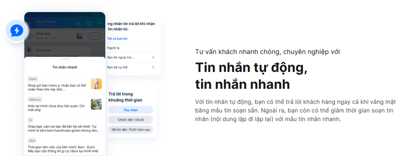 Tư vấn khách nhanh chóng, chuyên nghiệp với Tin nhắn tự động, tin nhắn nhanh